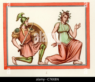 Illustration d'une peinture dans la tombe d'un soldat nommé Caricus dans les catacombes d'hérétiques gnostiques c. 4e siècle Banque D'Images