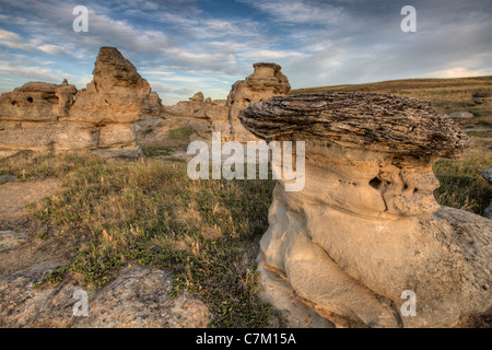 Hoodoo Badlands Alberta Canada écrit sur Stone Park Banque D'Images