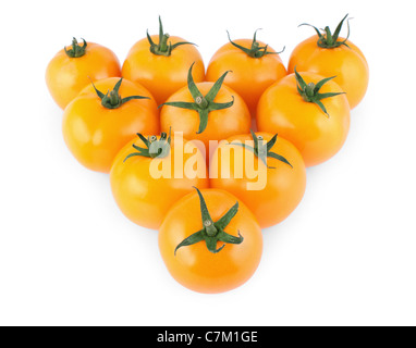 Pyramide de tomate jaune isolé sur fond blanc Banque D'Images