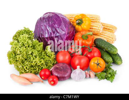 Ensemble de légumes frais isolé sur fond blanc Banque D'Images