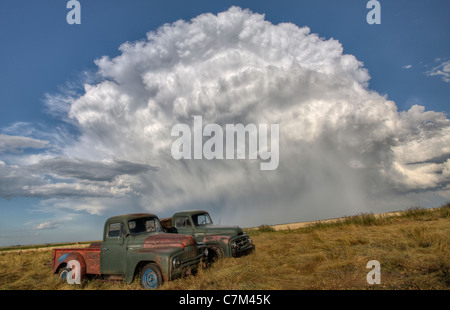 Camions de ferme Vintage Canada Saskatchewan altérés et vieux Banque D'Images