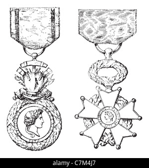 Médaille militaire, Croix de la Légion d'honneur, vintage engraved illustration. Encyclopédie Trousset (1886 - 1891). Banque D'Images