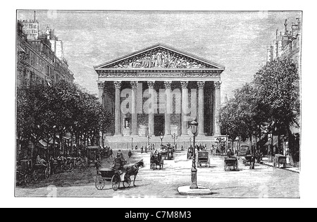 L'église de la Madeleine et de la Rue Royale à Paris, en France, au cours des années 1890, vintage la gravure. Banque D'Images