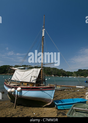 Petit bateau échoué sur la plage de Port Anna, Séné, Golfe du Morbihan, Bretagne, France, Europe, Banque D'Images