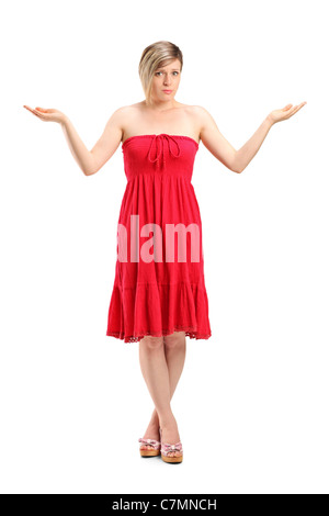 Full Length portrait of a woman gesturing ne sais pas Banque D'Images