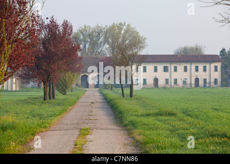 Ancienne ferme et maison de campagne italienne et du paysage naturel près de Curtatone Montanara, Mantoue, Mantoue, Lombardie, Italie Banque D'Images