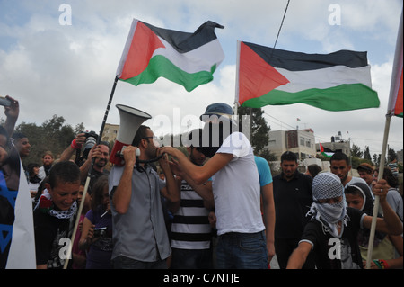 Le village de Nabi Saleh, 23 septembre 2011, jour de la demande à l'ONU pour la reconnaissance de l'État palestinien., Le Banque D'Images