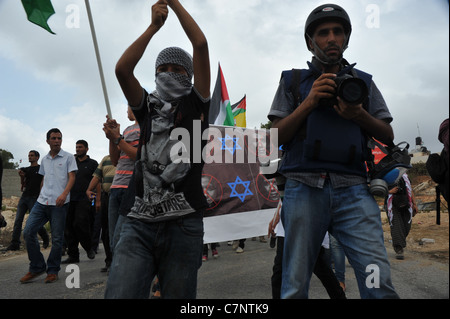 Le village de Nabi Saleh, 23 septembre 2011, jour de la demande à l'ONU pour la reconnaissance de l'État palestinien., Le Banque D'Images