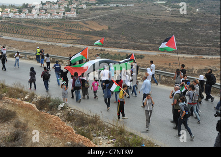 Le village de Nabi Saleh, 23 septembre 2011, jour de la demande à l'ONU pour la reconnaissance de l'État palestinien., Le Banque D'Images