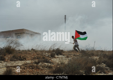 Le village de Nabi Saleh, 23 septembre 2011, jour de la demande à l'ONU pour la reconnaissance de l'État palestinien., Le Banque D'Images