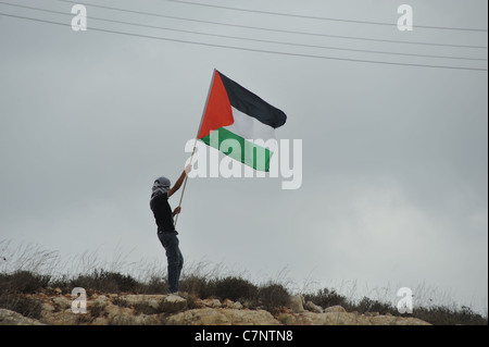 Le village de Nabi Saleh, 23 septembre 2011, jour de la demande à l'ONU pour la reconnaissance de l'État palestinien., Le Banque D'Images