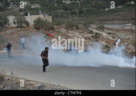 Le village de Nabi Saleh, 23 septembre 2011, jour de la demande à l'ONU pour la reconnaissance de l'État palestinien., Le Banque D'Images