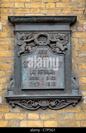 Marqueur de bronze à la loi réformiste sir Samuel romilly, à son ancien domicile sur Russell Square, Londres, Angleterre Banque D'Images