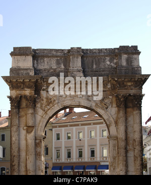 La Croatie. Pula. Arc de triomphe de l'Sergii. 1er siècle avant JC. Banque D'Images