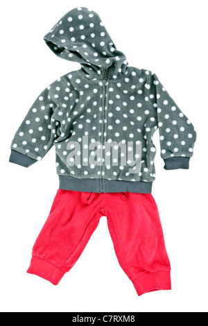 Hooded sweater gris à pois pour enfants pantalon avec rouge isolé sur fond blanc Banque D'Images