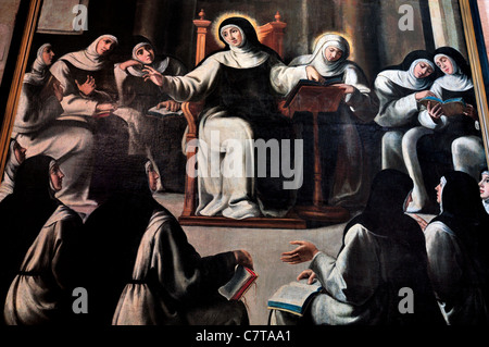 Portugal, Lisbonne : peinture à l'huile montrant Saint Paula instruction religieuses dans l'église du monastère d'Mosteriro dos Jeronimos Banque D'Images