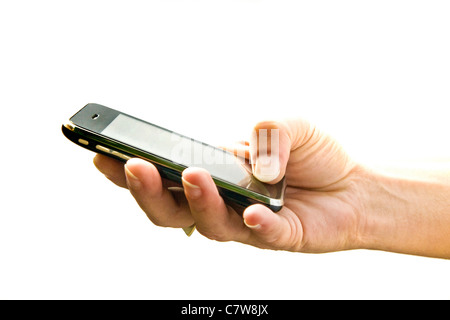 Close up of woman's hand using palmtop Banque D'Images