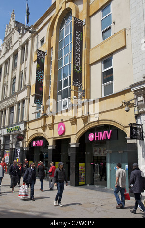 Un magasin HMV A Piccadilly Circus, Londres Banque D'Images