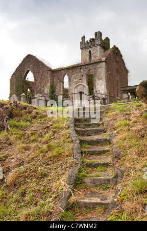 L'Irlande, Co Wicklow, Avoca, étapes jusqu'à la vieille église et le cimetière abandonné Banque D'Images