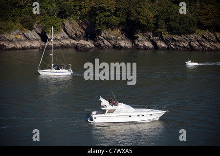 Vue du château de Dartmouth montrant rivière Dart, Kingswear,à flot, voile, nautisme, plaisance, dart, Dartmouth, Banque D'Images