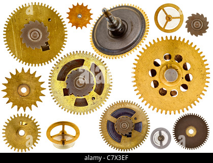 Collection de divers vieux rouages - pignons - sur fond blanc Banque D'Images