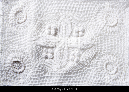 Tricot coton piqué tissu blanc fond texture macro Banque D'Images