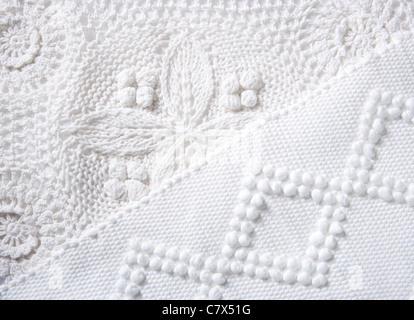 Tricot coton piqué tissu blanc fond texture macro Banque D'Images