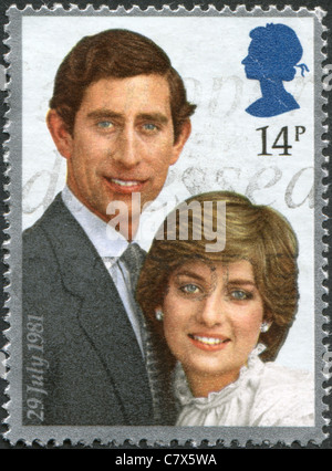 Royaume-uni - 1981 : timbre imprimé en Angleterre, est consacré au mariage de Charles, prince de Galles, et de Lady Diana Spencer Banque D'Images