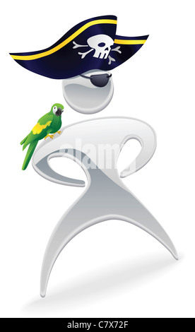Cartoon caractères métalliques mascotte pirate avec perroquet concept Banque D'Images