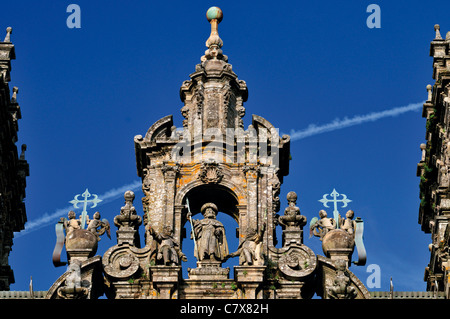 L'Espagne, Saint James Way : Détail de la façade occidentale de la cathédrale de Santiago de Compostela Banque D'Images