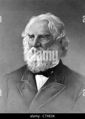 Portrait Vintage print du poète et éducateur américain Henry Wadsworth Longfellow (1807 - 1882). Banque D'Images
