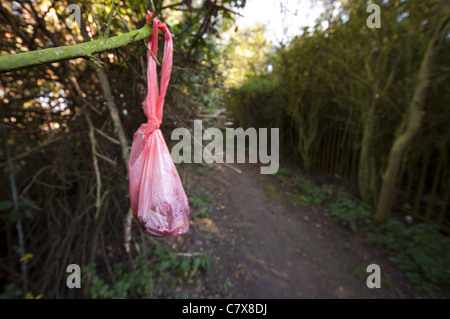 Les plastiques de dog poo scoop sac dans bush Banque D'Images