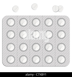 Comprimés sous blister et isolées contre l'arrière-plan blanc, abstract vector art illustration ; image contient la transparence Banque D'Images