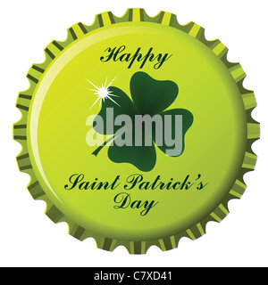 Happy Saint Patrick's day thème sur capsule de bouteille contre fond blanc ; abstract vector art illustration Banque D'Images