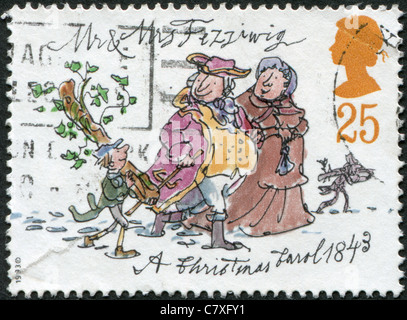 Royaume-uni - 1993 : timbre imprimé en Angleterre, est consacré à la 150ème anniversaire de Charles Dickens, indique M. et Mme Fezziwig Banque D'Images