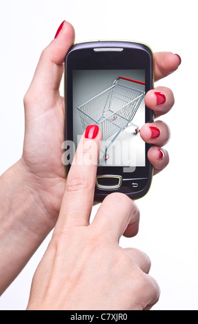 Detail of woman holding smart phone moderne Banque D'Images