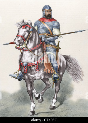 Rodrigo Diaz de Vivar (c.1043-1099), connu comme El Cid. Noble castillan, chef militaire et diplomate. El Cid cheval Babieca. Banque D'Images