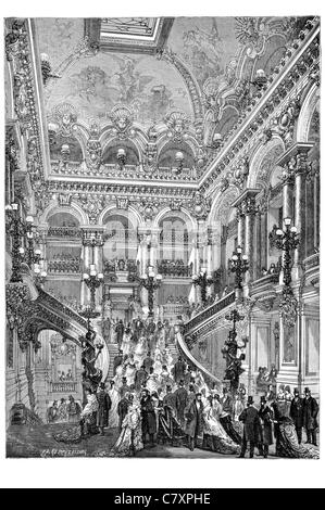 Grand escalier de l'Opéra de Paris France Louis XIV Royale de Musique Théâtre national d'opéra Bastille ballet ballets interior Banque D'Images