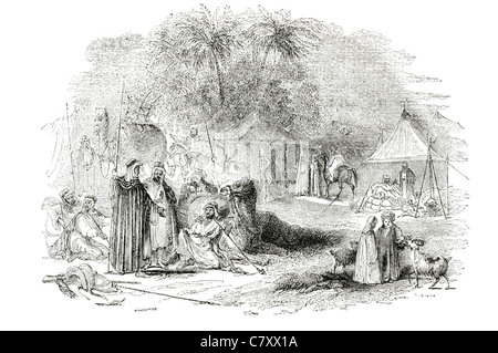 Campement de tentes camp de bédouins d'affaires du commerce de l'esclavage esclaves des gens d'échange de trafic trafic chameau tribu du désert Banque D'Images