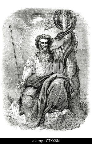 Chef religieux Bible Hébraïque Moïse législateur prophète Torah Judaïsme serpent serpent de l'arbre d'halo dix commandements Banque D'Images