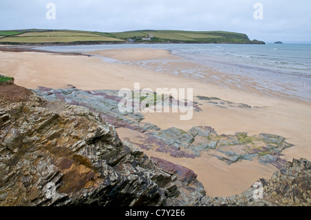 Sur le south west coast path Padstow, à l'échelle du nord vers Harbour Cove Cove et colporteurs Point pas-à-pas. Banque D'Images
