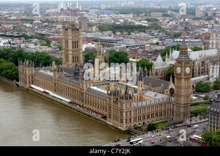 Vue sur Big Ben et les chambres du Parlement du London Eye, London, England, UK Banque D'Images