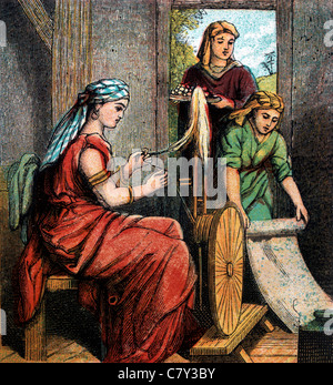 Histoires bibliques - illustration des Proverbes de Salomon III femmes filant la laine Banque D'Images