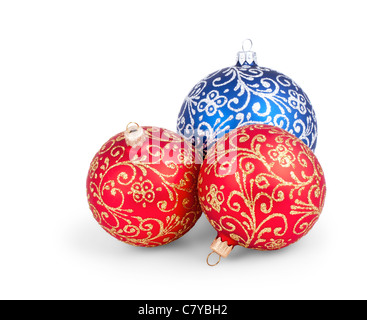 Boules de Noël traditionnel isolé sur fond blanc Banque D'Images