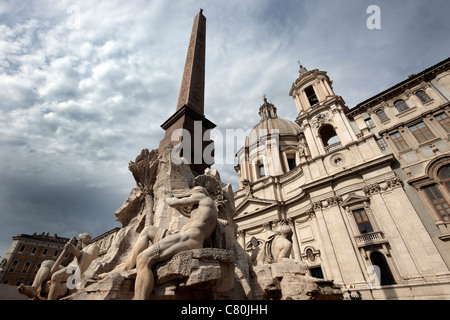 L'Italie, Lazio, Rome, Piazza Navona, fontaine du Bernin Quatre Rivières Banque D'Images