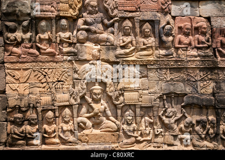 Bas-reliefs. Terrasse du Roi Lépreux. Angkor. Cambodge Banque D'Images
