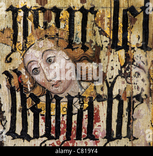 Prieuré Binham, Norfolk, jubé. Saint Michel Archange, surimprimées avec le texte de la Bible au cours de réforme Cranmer Banque D'Images