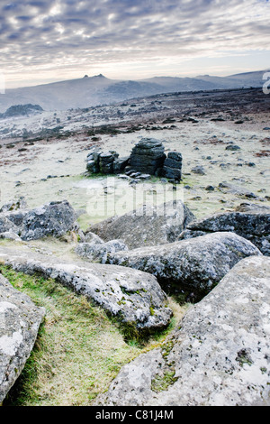 Vue de de Haytor Hound Tor dans le Dartmoor National Park, Devon sur un matin glacial de janvier Banque D'Images