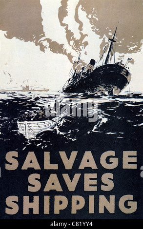 SALVAGE ENREGISTRE VOYAGE British WW2 poster soulignant l'importance de ne pas gaspiller les biens achetés à grand prix d'Amérique Banque D'Images