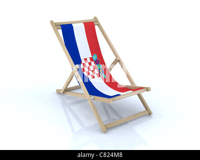 Chaise de plage en bois avec drapeau croate 3d illustration Banque D'Images